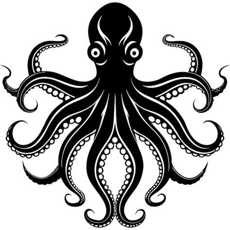 Ilustración vectorial de la silueta del pulpo en blanco y negro