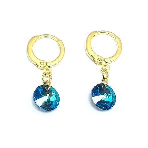 Ripley Aros Argolla Cristal Azul Colgante Enchapado Oro K