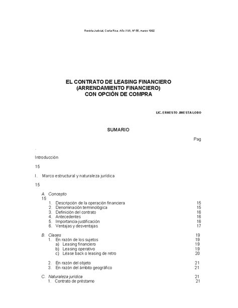 Contrato Leasing Financiero Revista Judicial Costa Rica Año XVII N