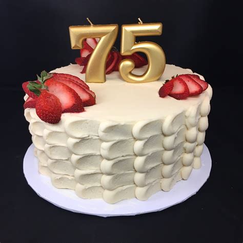 Pretty 75th Birthday Cake Vanilla Cake With Vanilla Buttercream And Strawberry Filling 75