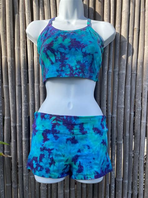 Hot Crop Bra Top Tiedyed In Raspberry Ice Color Combo And Or Matching Hot Boy Shorts Etsy