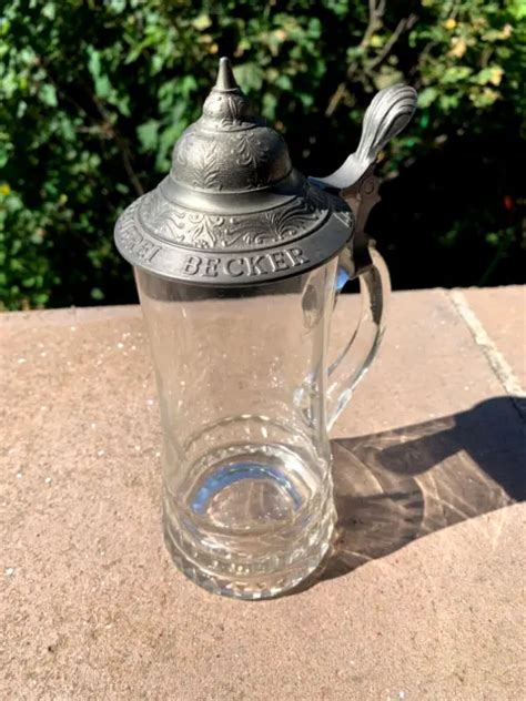 ANCIENNE CHOPE A Biere En Verre Moule Decore Brauerei Becker Anno 1877