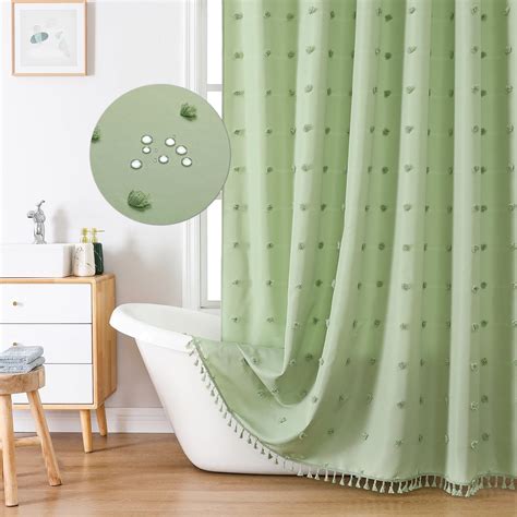 Amazon Nareta Half Size Boho Sage Green Shower Curtain X