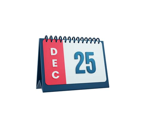 December Realistic Desk Calendar Icon 3D Illustration Date December 25