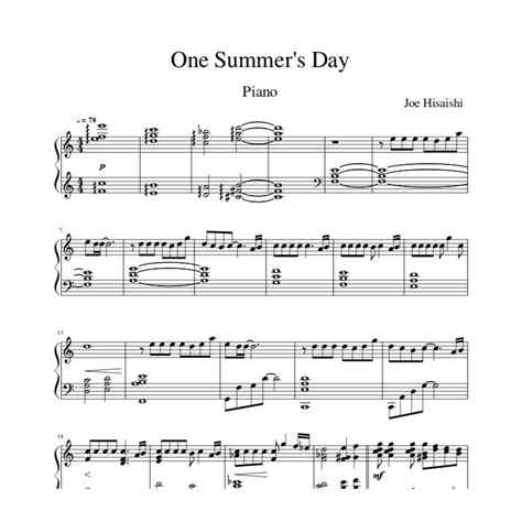 Joe Hisaishi One Summer S Day Music Score Piano Tutoriel