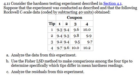 Solved 4.11 Consider the hardness testing experiment | Chegg.com 