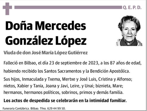 Mercedes Gonz Lez L Pez Esquela Necrol Gica El Correo