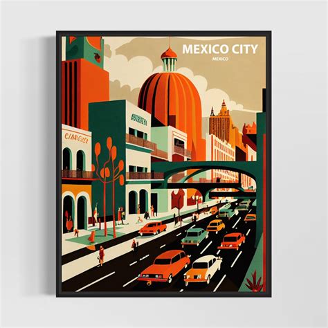 Mexico City Retro Art Print, Mexico City Wall Art Illustration, Mexico City Vintage Minimal ...