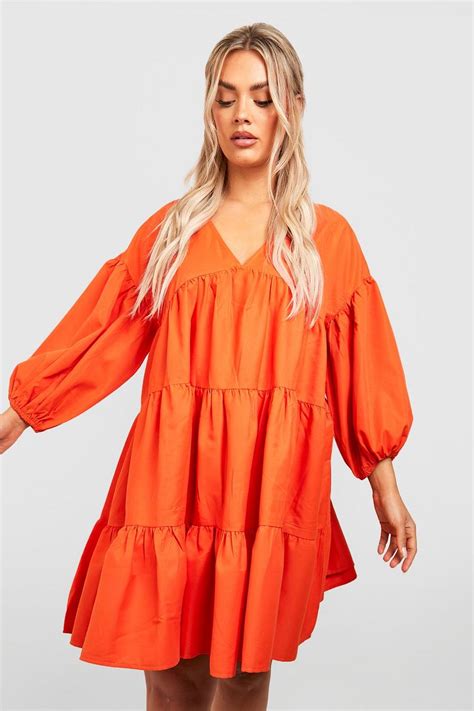 Plus Woven Tiered Puff Sleeve Smock Dress Boohoo Nz