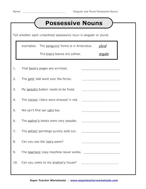 Singular Or Plural Possessive Noun Sort Worksheets Distance