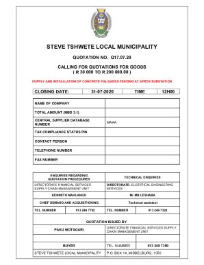 Fillable Online Steve Tshwete Local Municipality Quotation No Q