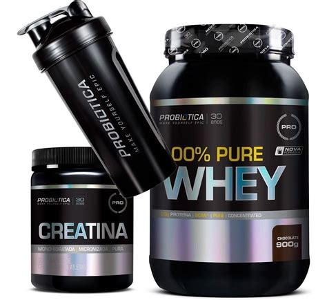 Kit Pure Whey Creatina Pura G Coqueteleira Probi Mercado