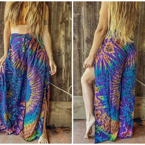 Wrap Split Leg Pants Open Flow Pants Hippie Tie Dye Palazzo Etsy