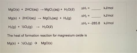 Solved MgO s 2HCl aq MgCl2 aq H2O l ΔΗ kJ mol AH2 Chegg