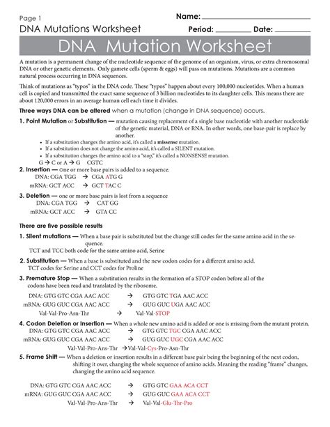 Gene And Chromosome Mutation Worksheet Englishworksheet My Id