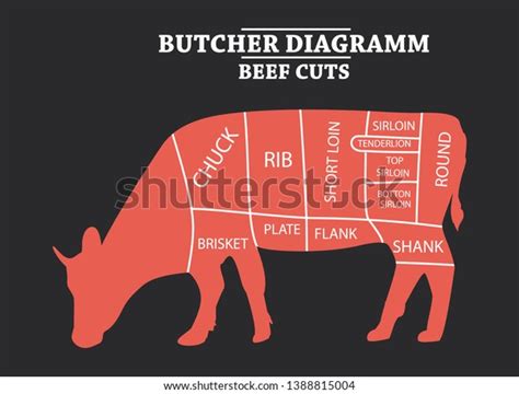 Cut Beef Set Poster Butcher Diagram Vetor Stock Livre De Direitos 1388815004 Shutterstock