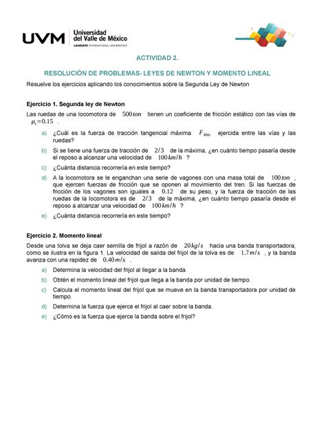 U Ejercicios Leyes Newton Actividad Resoluci N De Problemas