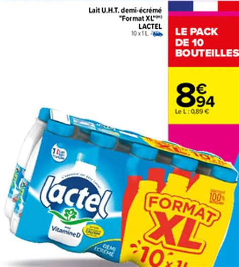 Promo Lait U H T demi écrémé format XL LACTEL chez Carrefour