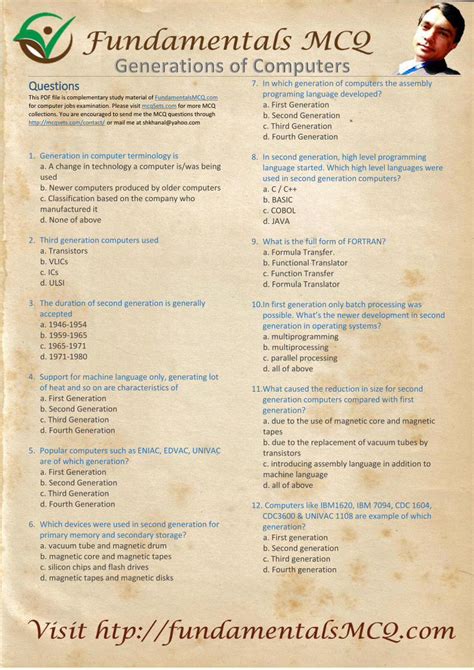 Pdf Mcq Questions From Generations Of Computers Memory And