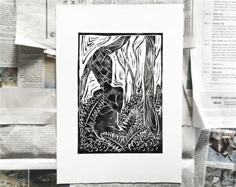 Set Of 3 Handmade Lino Print Folklore Figurative Nude Woman Etsy