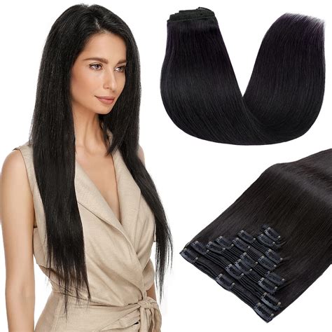 S Noilite Clip In Hair Extensions Real Human Hair 22 Inch Natural Black Hair