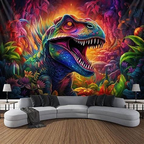 Dinosaurs Blacklight Tapestry Uv Reactive Glow In The Dark Trippy Misty