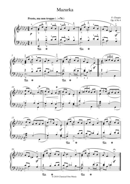 Chopin Mazurka Op 6 Nr 4 For Piano Solo Arr MPS Sheet Music