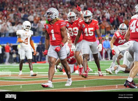 Ohio State running back Quinshon Judkins (1) reacts after scoring ...