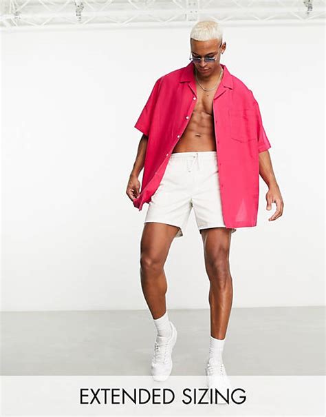 Asos Design Hemd Aus Leinenmix In Leuchtendem Rosa Mit Extremer