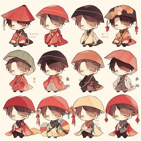 Premium AI Image Sticker Of Male Chibi Kawaii Chinese Hanfu Rich Reds