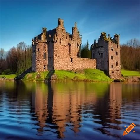 Scotish Castle In The Middle Of A Lake On Craiyon