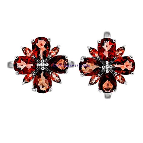 Natural Garnet Gemstones With 925 Sterling Silver Cufflinks For Mens