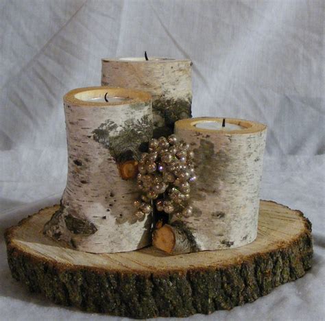 White Birch Log Candle Holder Rustic Decor By Gftwoodcraft