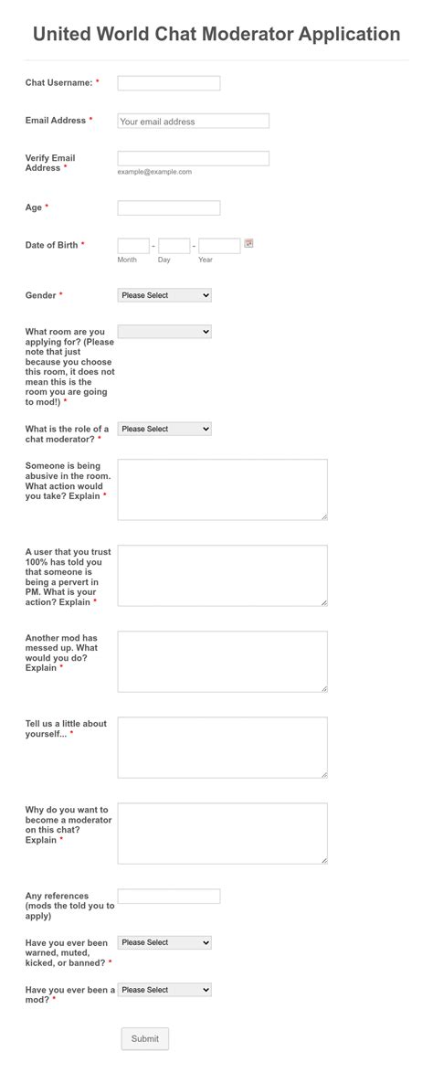 Moderator Application Form For Chat Form Template Jotform