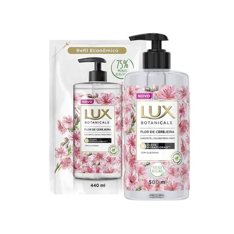 Kit Sabonete Líquido Lux Para As Mãos Flor De Cerejeira Botanicals 500ml Refil 440ml