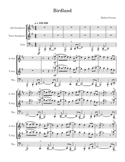 Birdland Josef Zawinul Birdland Sheet Music For Tuba Saxophone Alto