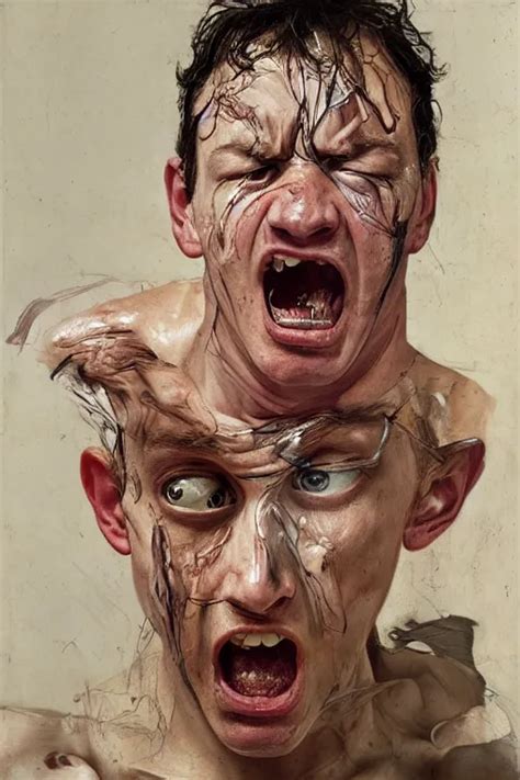 Portrait Of A Man Enraged Part By Jenny Saville Part Stable Diffusion