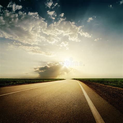 Dramatic Sunset Over Road Stock Photo Image Of Destination 33788848