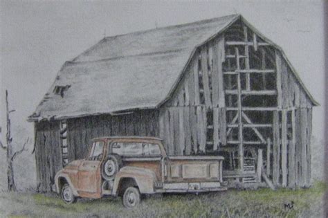 Barn pencil drawing Gone But Not Forgotten rustic rural