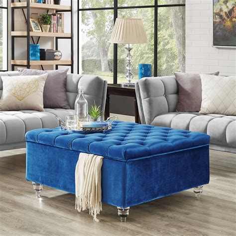 Inspired Home Clarissa Ottoman Cocktail Coffee Table Square, Blue ...