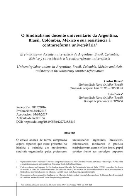 PDF O Sindicalismo docente universitário da Argentina Brasil