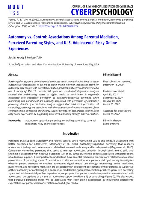 Pdf Autonomy Vs Control Associations Among Parental Mediation