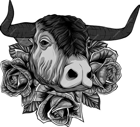 Premium Photo Illustration Of Cow And Roses On White Background