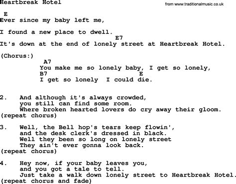 Heartbreak Hotel, by Elvis Presley - lyrics and chords