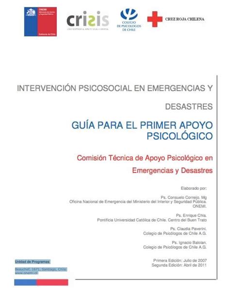 Intervenci N Psicosocial En Emergencias Y Desastres Gu A Para El Primer