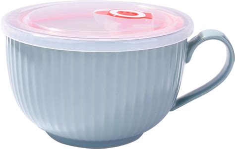 Bosili Ceramic Soup Bowls With Handles Microwave Safe Bowl With Lid Microwavable Soup Mug With