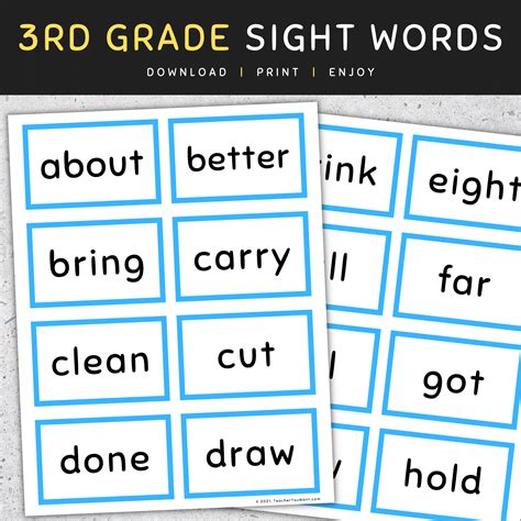 Sight Words Flashcards Rd Grade Sight Words Classful