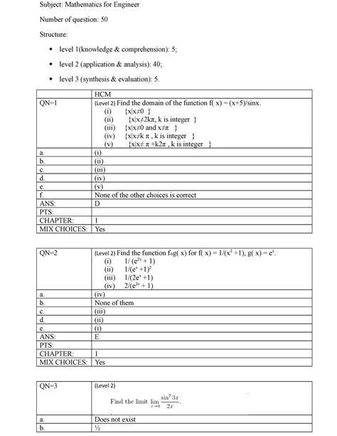 De Thi Mau 2 De Thi Mau 2 Subject Mathematics For Engineer Number