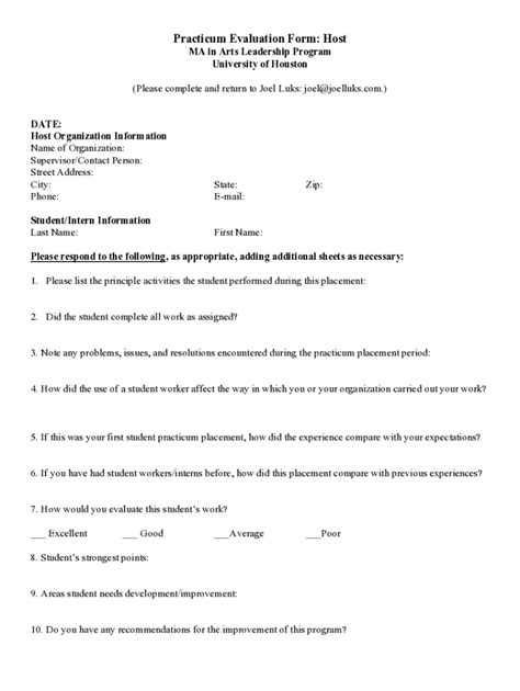 Fillable Online Practicum Evaluation Form Host Fax Email Print PdfFiller