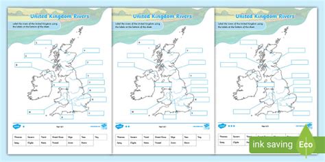 United Kingdom Rivers Labelling Activity Twinkl